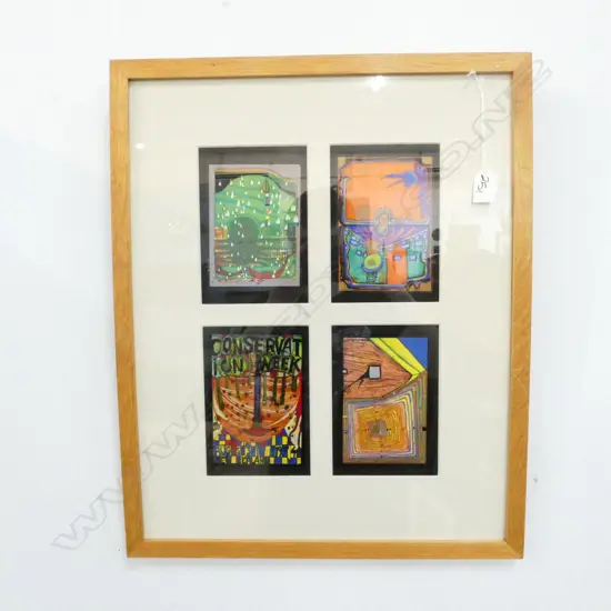 4 FRAMED HUNTERWASSER CARDS 350 X 250 MM