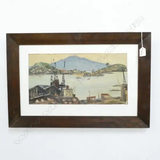 ARTIST UNKNOWN OIL ON CANVAS BOARD AUCKLAND HARBOUR 430 X 220 MM