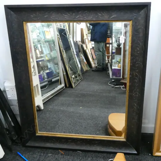 DARK STAINED FRAMED CONTEMPORARY MIRROR800x 700mm APPROX