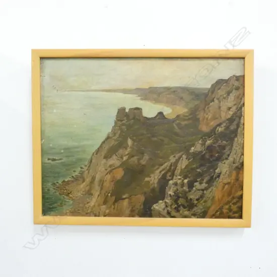 JOHN S. ROWLE 'VIEW FROM BEER HEAD S. DEVON LANDSLIP OF 1780' OIL ON CANVAS 1887 490 X 390MM