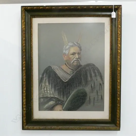 MAORI CHIEF PASTEL 415 X 520MM SIGNED S. KOMURO?