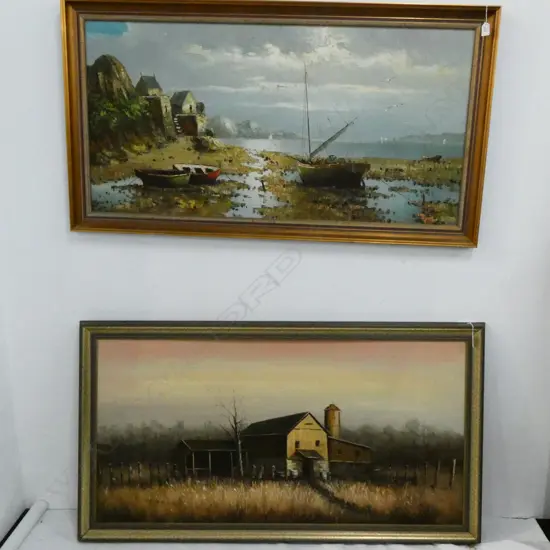 2 OIL ON BOARD ARTWORKS; SIGNED VASSO 1170 X 585MM + WILLIAM NEWPORT FARM SCENE