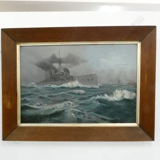 BATTLESHIP OIL ON BOARD 780 X 535MM SIGNED EKC