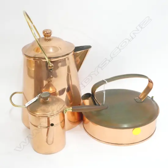 3 COPPER PCES; KETTLE, POT H. 300MM & OTHER 