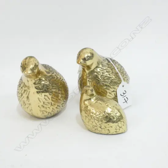 3 BRASS BIRDS; QUAIL 