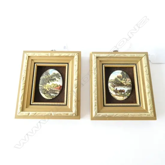 PAIR OF MINIATURES ENAMEL ON COPPER,COUNTRY SCENES H 90 MM