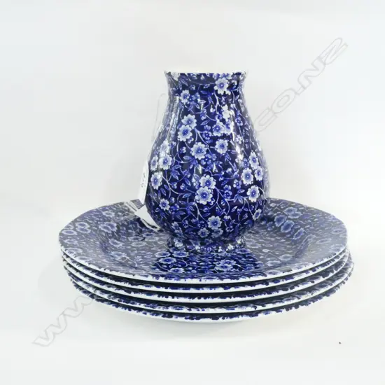 5 CALICO BURLEIGH PLATE + VASE H. 150MM