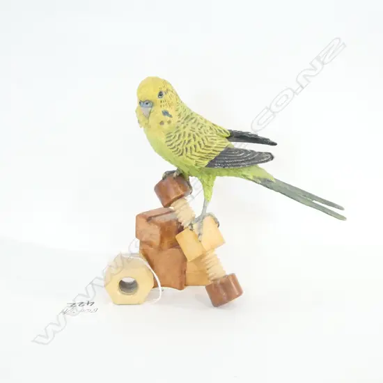 COUNTRY ARTISTS-BUDGIE WITH WOODEN TOY--RESIN
