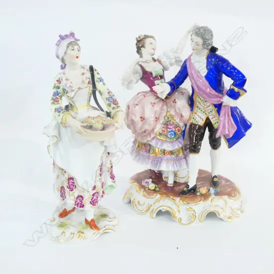 19thC GERMAN PORCELAIN FIGURE REPAIRED + SITZENDORF COUPLE