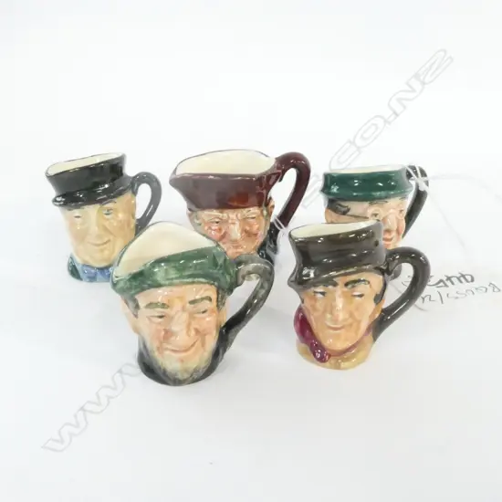 ROYAL DOULTON CHARACTER JUGS--5 X TINIES--MR PICKWICK--CHARLIE--MR MICAWBER--SAM WELLER, 'AULD MAC