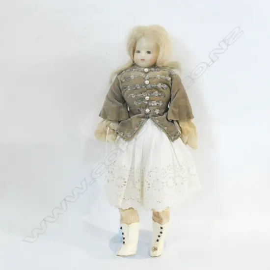 WAX FACED DOLL IN PERIOD DRESS H 430 MM