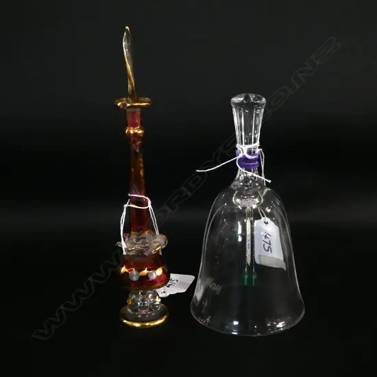 JAPANESE CRYSTAL BELL &amp; GLASS PAINTED SCENT BOTTLE