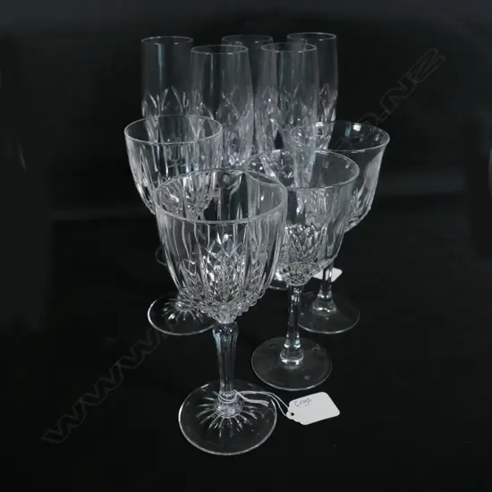 CRYSTAL STEMWARE , 5 CHAMPAGNE &amp; 4 WINE GLASSES
