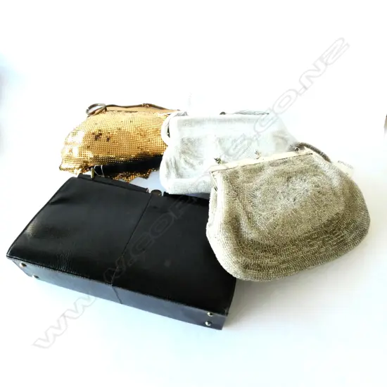 4 BAGS; 2 BEADED, 1 MESH, 1 LEATHER