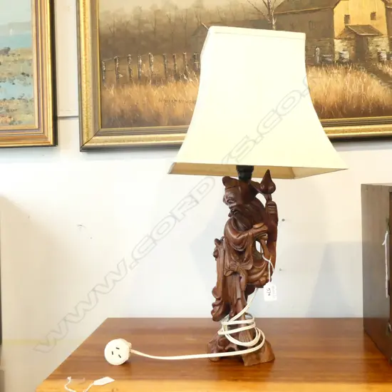 CARVED WOODEN ORIENTAL LAMP H. 630MM