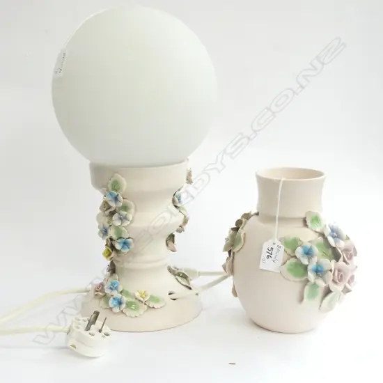 TURKISH MAJOLICA VASE WITH MATCHING SIDE TABLE LAMP H 370 MM