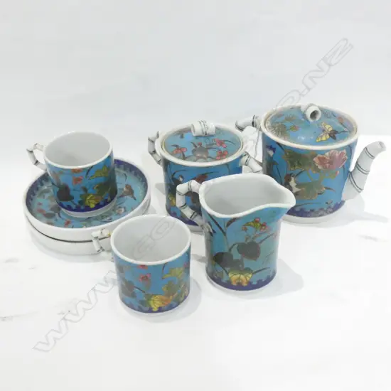 7 PCE JAPANESE CLOISONNE STONEWARE TEA SET