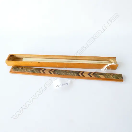 PAIR OF  WHALE BONE CHOPSTICKS WITH PARQUERTRY CASE