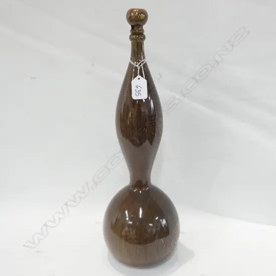 RARE WOOD TALL ORIENTAL DOUBLE GOURD SHAPED BOTTLE SCULPTURE, 460MM H