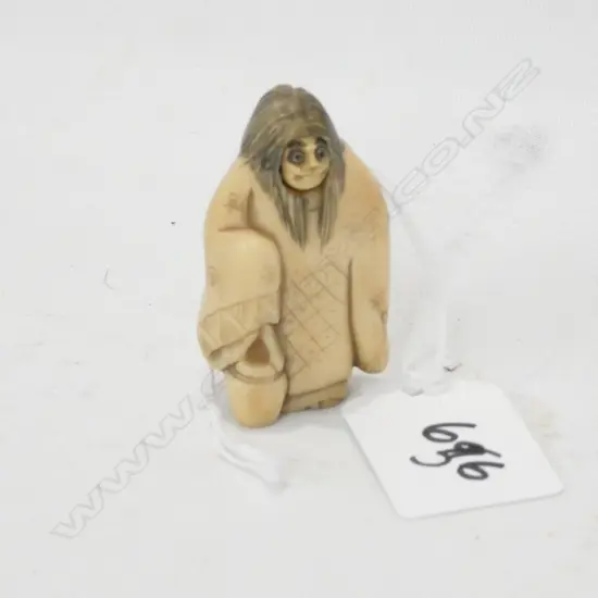 JAPANESE CARVED IVORY NETSUKE REVOLVING DEMON FACE