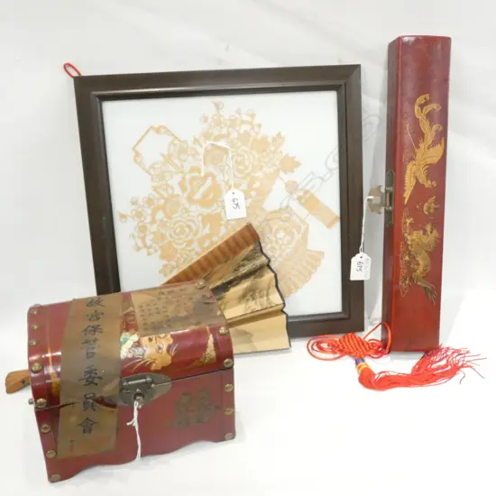 CHINESE ARTWORK, BOX & CASED FAN