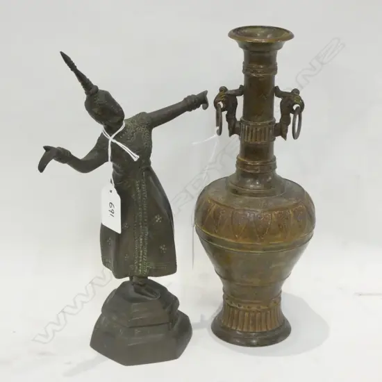 BRONZE BALINESE DANCER & ARCHAIC STYLE VASE H. 240MM