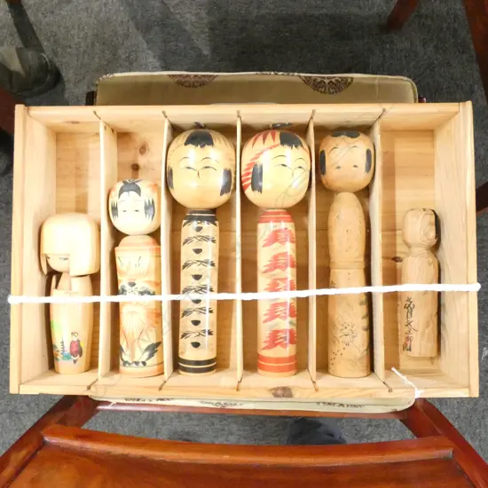 BOX 6 VARIOUS VINTAGE JANESE KOKESHI DOLLS