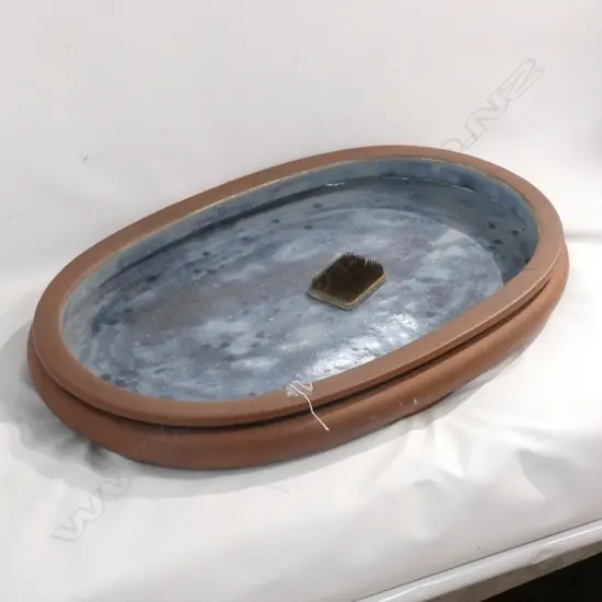 LGE JAPANESE POTTERY IKEBANA SHALLOW BOWL