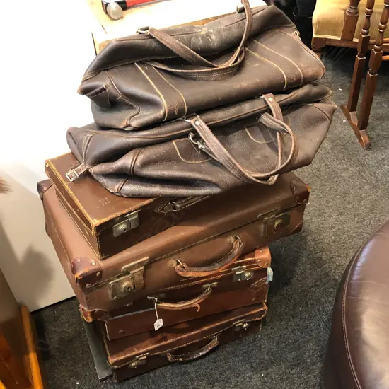 ASSORTED LEATHER SUITCASES + OVERNIGHTBAGS