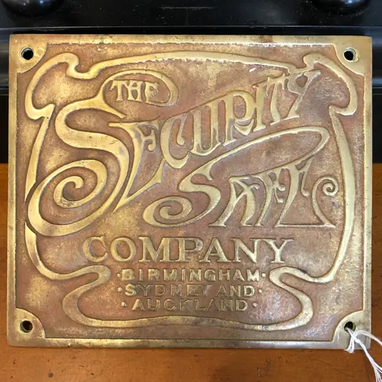 ART NOUVEAU BRONZE SIGN 'THE SECURITY SAFE COMPANY' 155 X 180MM