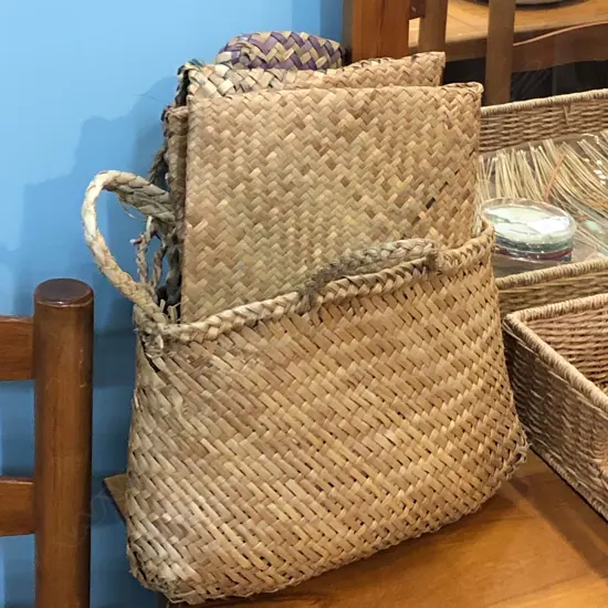 COLLECTION OF MAORI WOVEN FLAX KETE BAGS