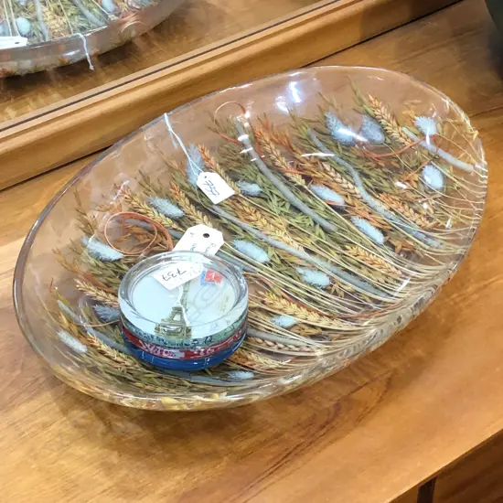 ITALIAN ACRYLIC WHEAT PLATTER L. 460MM + 4 GLASS COASTERS 