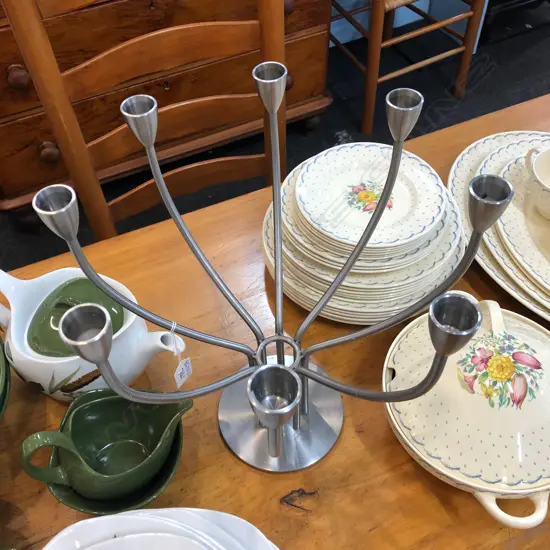 SIGNED SCANDINAVIAN BRUSHED STEEL CANDLEHOLDER 330MM DIA