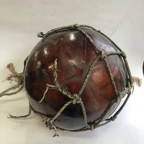 OLD LARGE GLASS FISHING FLOAT WITH NETTING Dia.380mm
