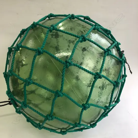 OLD LARGE GLASS FISHING FLOAT WITH NETTING Dia.380mm