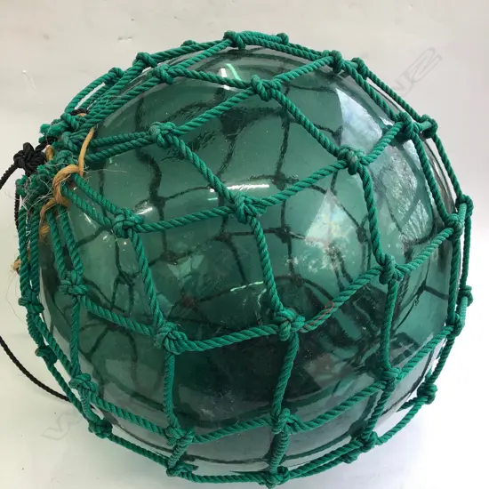 OLD LARGE GLASS FISHING FLOAT WITH NETTING Dia.380mm