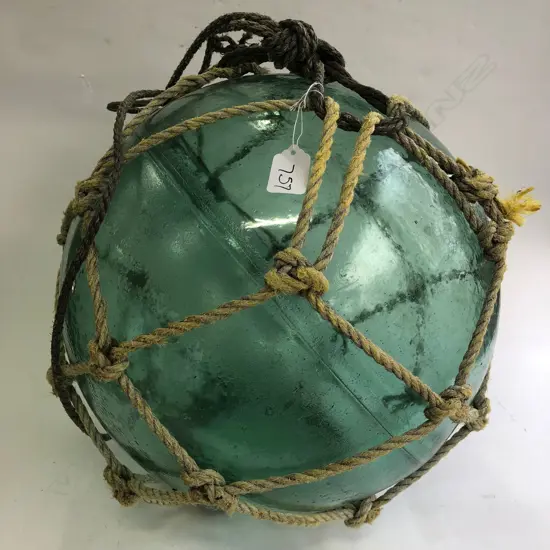OLD LARGE GLASS FISHING FLOAT WITH NETTING Dia.370mm