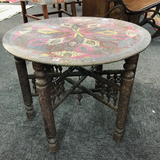 COLLAPSIBLE TABLE - WOOD & BRASS 600 DIA