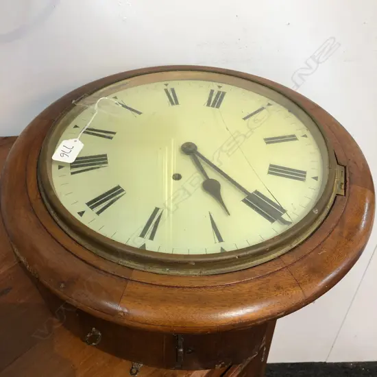 WOODEN FRAMED WALL CLOCK W ROMAN NUMERALS - W KEY 40CM WIDE