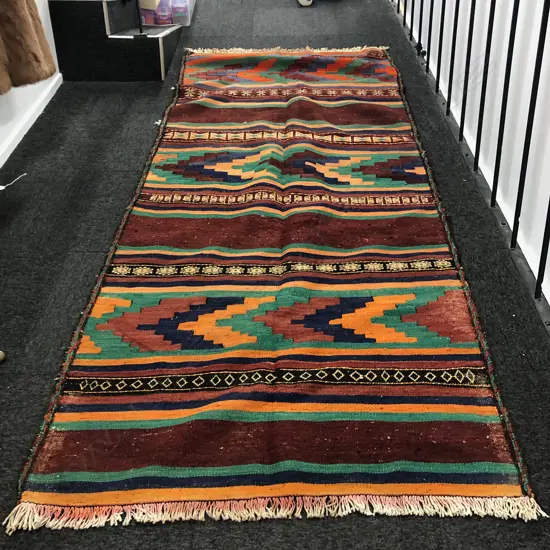 #159A GHASHGHAEI HAND KNOTTED ALL WOOL KELIM RUG 2670 X 1110MM