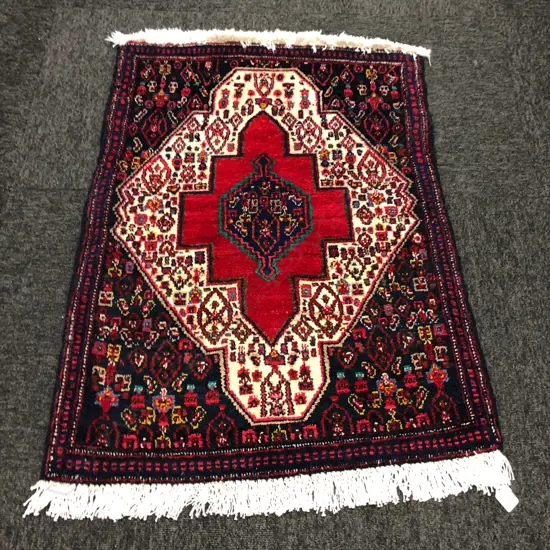 #235G PERSIAN SANANDAJ DARK INDIGO HAND KNOTTED WOOL PILE RUG 900 X 670MM