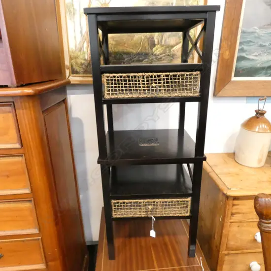 PR DARK WOODEN BEDSIDE TABLES WITH RATTAN DRAWER H. 550MM