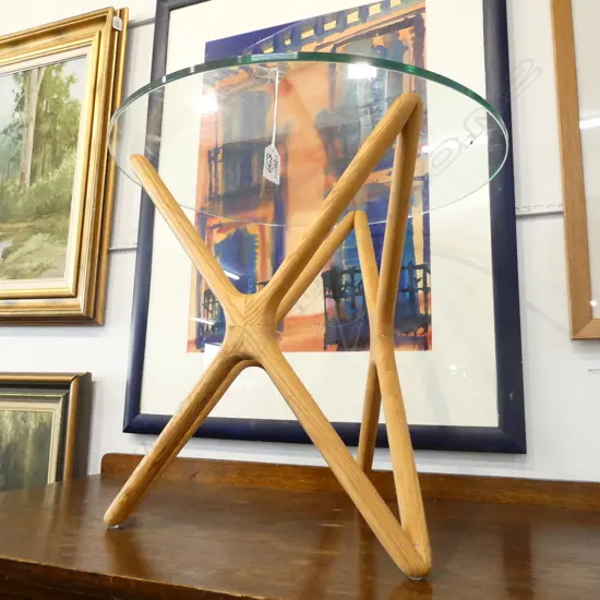 GLASS TOPPED CONTEMPORARY SIDE TABLE D 540 MM