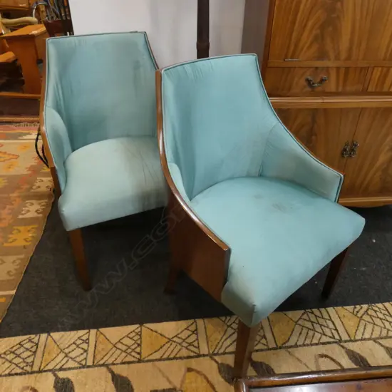 PR BLUE SATIN BEDROOM CHAIRS FABRIC SCATCHED & SOILED H. 900MM