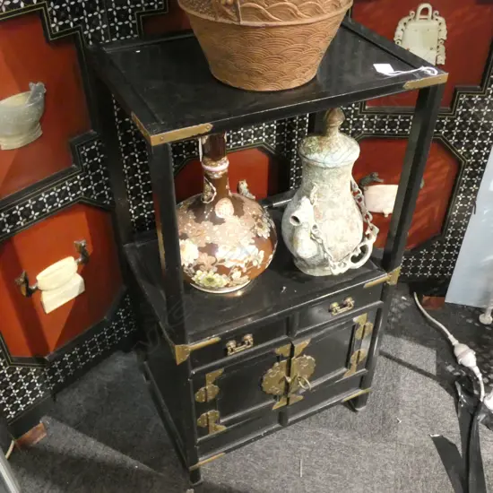 BLACK LAQUER ORIENTAL SIDE CABINET H 850MM