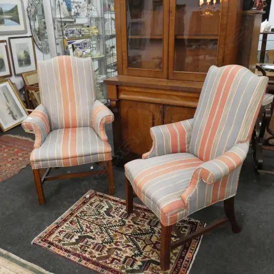 PAIR GEORGIAN STYLE ARMCHAIRS SOME WEAR