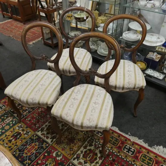 SET OF 4 VICTORIAN WALNUT BALLOON BACK CHAIRS