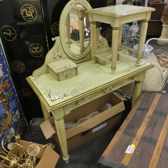 VINTAGE FRENCH PAINTED DRESSING TABLE & MATCHING STOOL H. 1300MM 