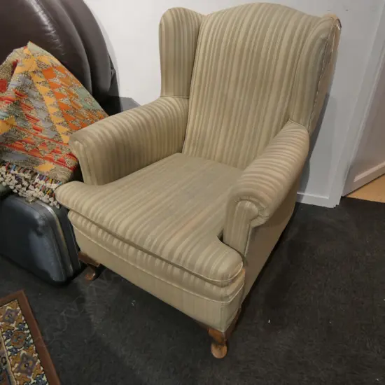 UPHOLSTERED WING CHAIR SOME SOILING 