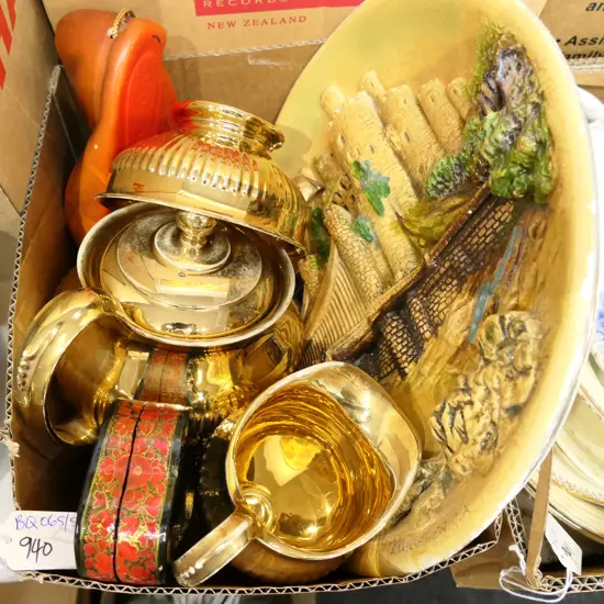 BOX LOT ASST. CHINA & PLASTER WALL DECOR